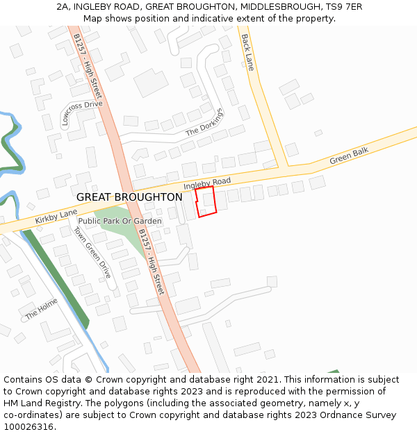 2A, INGLEBY ROAD, GREAT BROUGHTON, MIDDLESBROUGH, TS9 7ER: Location map and indicative extent of plot