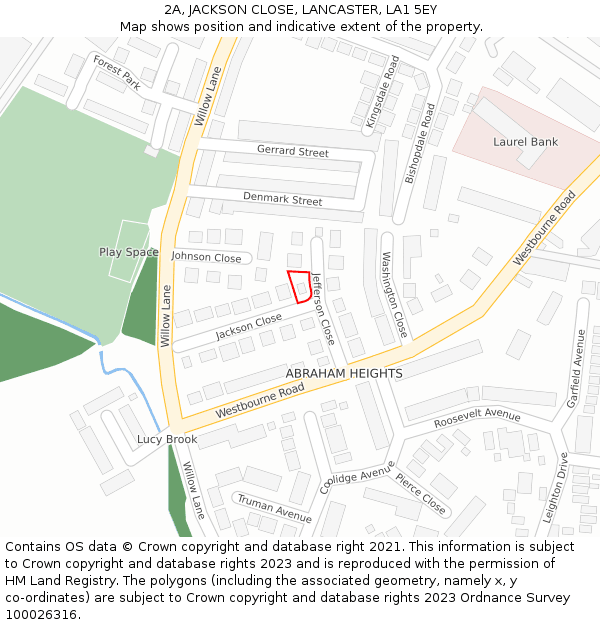 2A, JACKSON CLOSE, LANCASTER, LA1 5EY: Location map and indicative extent of plot