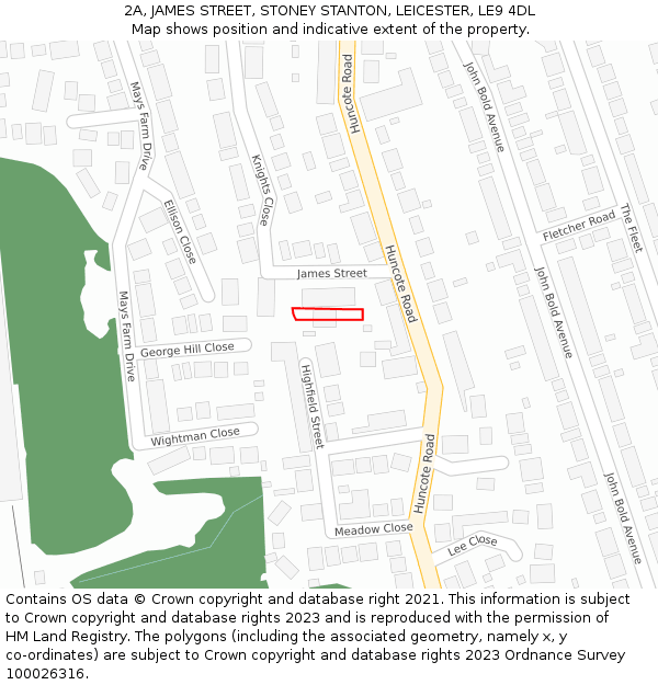 2A, JAMES STREET, STONEY STANTON, LEICESTER, LE9 4DL: Location map and indicative extent of plot