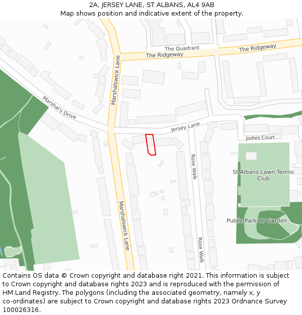 2A, JERSEY LANE, ST ALBANS, AL4 9AB: Location map and indicative extent of plot