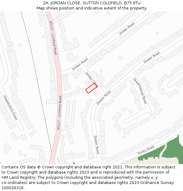 2A, JORDAN CLOSE, SUTTON COLDFIELD, B75 6TU: Location map and indicative extent of plot