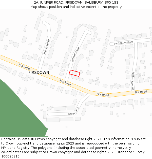 2A, JUNIPER ROAD, FIRSDOWN, SALISBURY, SP5 1SS: Location map and indicative extent of plot