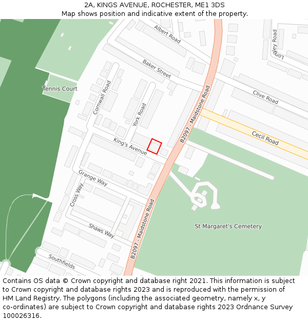 2A, KINGS AVENUE, ROCHESTER, ME1 3DS: Location map and indicative extent of plot