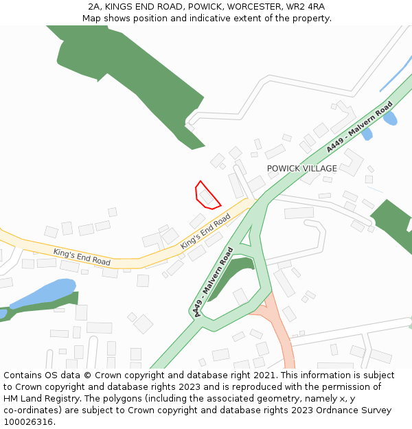 2A, KINGS END ROAD, POWICK, WORCESTER, WR2 4RA: Location map and indicative extent of plot