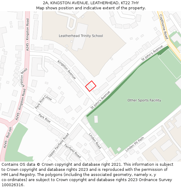 2A, KINGSTON AVENUE, LEATHERHEAD, KT22 7HY: Location map and indicative extent of plot