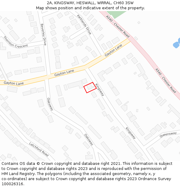 2A, KINGSWAY, HESWALL, WIRRAL, CH60 3SW: Location map and indicative extent of plot