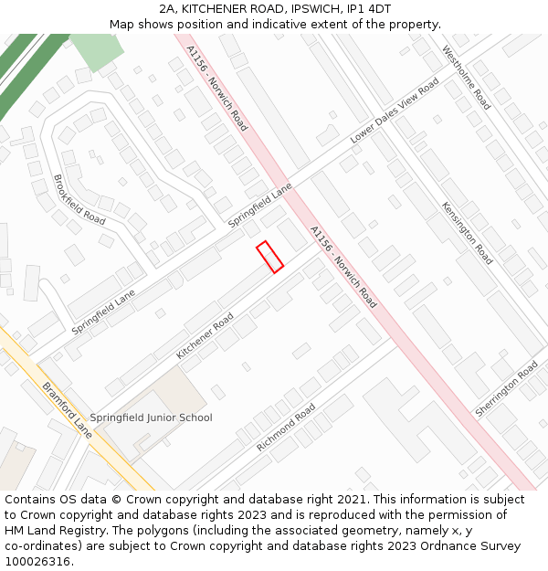 2A, KITCHENER ROAD, IPSWICH, IP1 4DT: Location map and indicative extent of plot