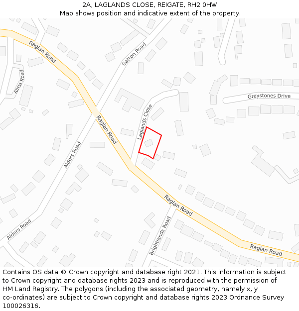 2A, LAGLANDS CLOSE, REIGATE, RH2 0HW: Location map and indicative extent of plot