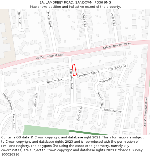 2A, LAMORBEY ROAD, SANDOWN, PO36 9NG: Location map and indicative extent of plot