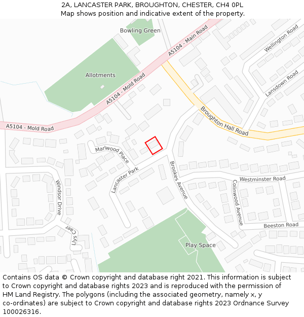 2A, LANCASTER PARK, BROUGHTON, CHESTER, CH4 0PL: Location map and indicative extent of plot