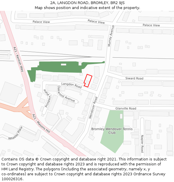 2A, LANGDON ROAD, BROMLEY, BR2 9JS: Location map and indicative extent of plot