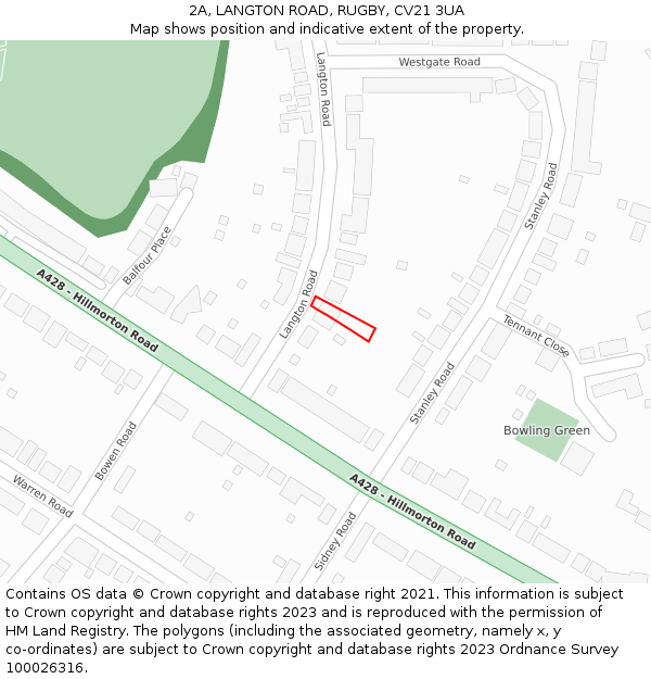 2A, LANGTON ROAD, RUGBY, CV21 3UA: Location map and indicative extent of plot