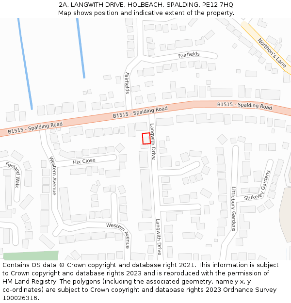 2A, LANGWITH DRIVE, HOLBEACH, SPALDING, PE12 7HQ: Location map and indicative extent of plot