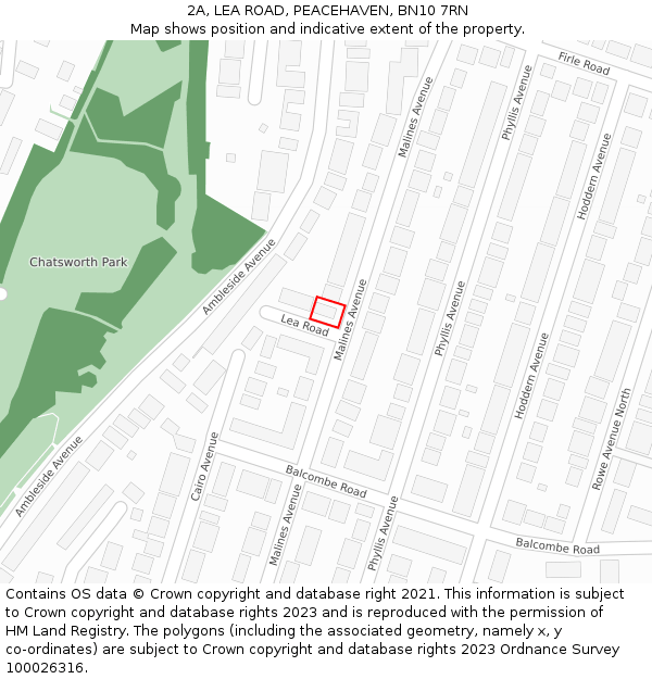 2A, LEA ROAD, PEACEHAVEN, BN10 7RN: Location map and indicative extent of plot