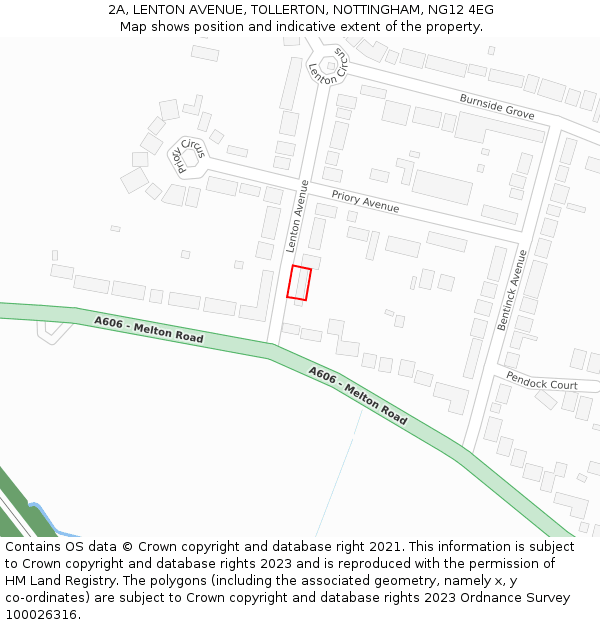 2A, LENTON AVENUE, TOLLERTON, NOTTINGHAM, NG12 4EG: Location map and indicative extent of plot