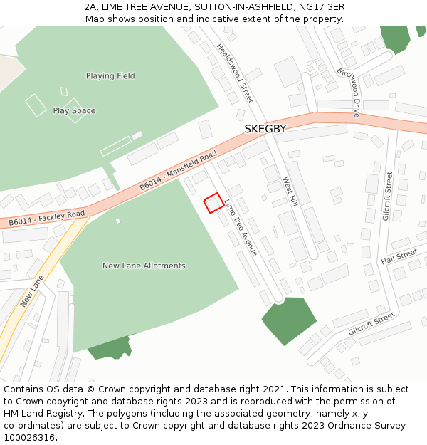 2A, LIME TREE AVENUE, SUTTON-IN-ASHFIELD, NG17 3ER: Location map and indicative extent of plot