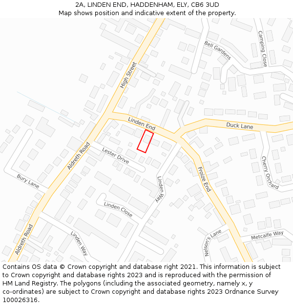 2A, LINDEN END, HADDENHAM, ELY, CB6 3UD: Location map and indicative extent of plot