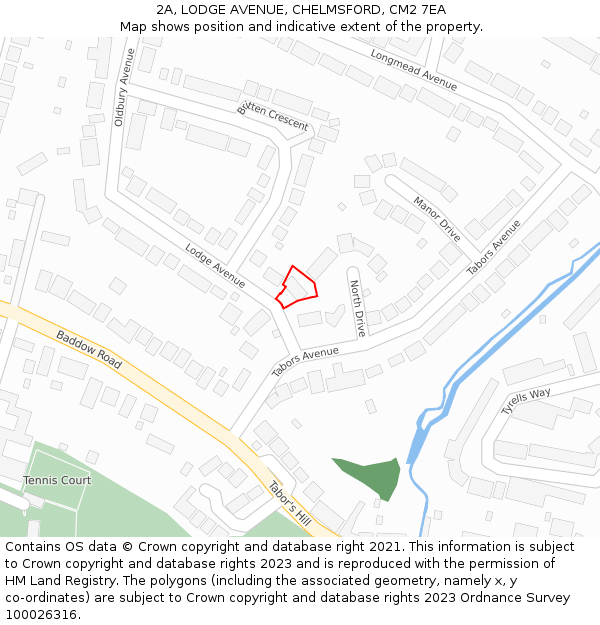 2A, LODGE AVENUE, CHELMSFORD, CM2 7EA: Location map and indicative extent of plot