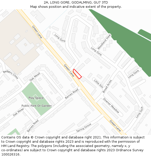 2A, LONG GORE, GODALMING, GU7 3TD: Location map and indicative extent of plot