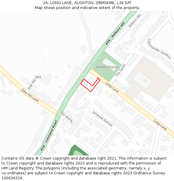 2A, LONG LANE, AUGHTON, ORMSKIRK, L39 5AT: Location map and indicative extent of plot