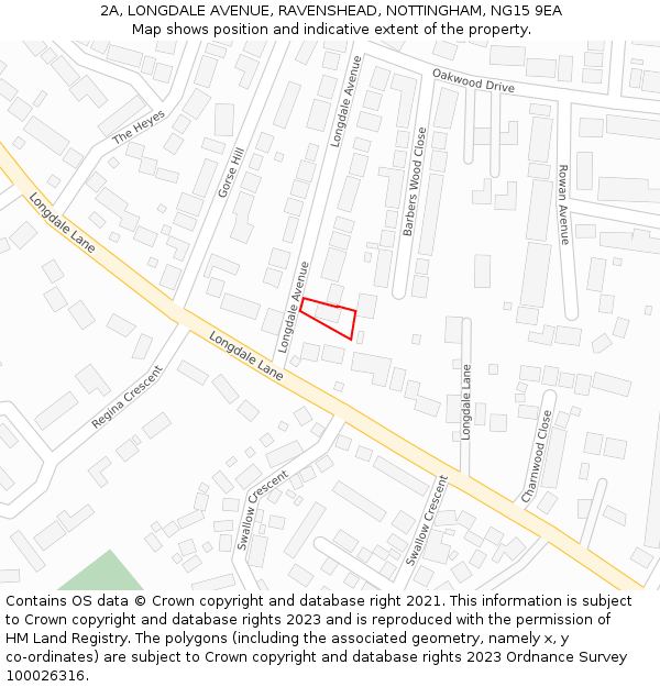 2A, LONGDALE AVENUE, RAVENSHEAD, NOTTINGHAM, NG15 9EA: Location map and indicative extent of plot