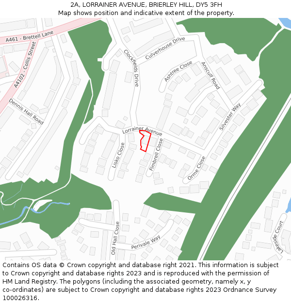 2A, LORRAINER AVENUE, BRIERLEY HILL, DY5 3FH: Location map and indicative extent of plot