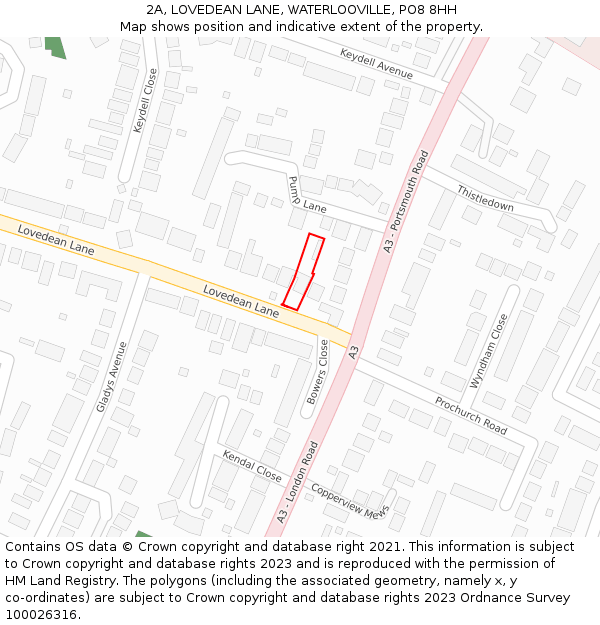 2A, LOVEDEAN LANE, WATERLOOVILLE, PO8 8HH: Location map and indicative extent of plot