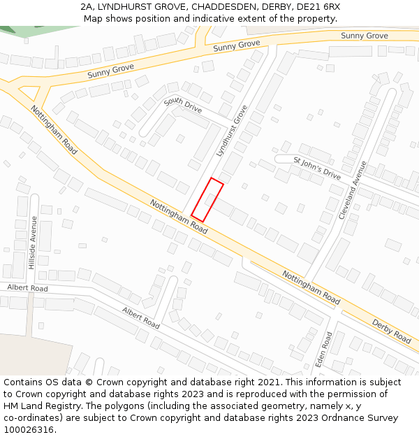 2A, LYNDHURST GROVE, CHADDESDEN, DERBY, DE21 6RX: Location map and indicative extent of plot