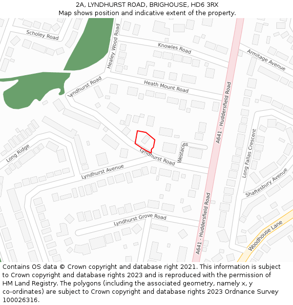 2A, LYNDHURST ROAD, BRIGHOUSE, HD6 3RX: Location map and indicative extent of plot