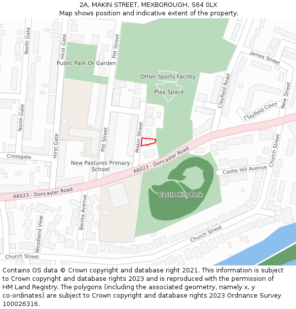 2A, MAKIN STREET, MEXBOROUGH, S64 0LX: Location map and indicative extent of plot