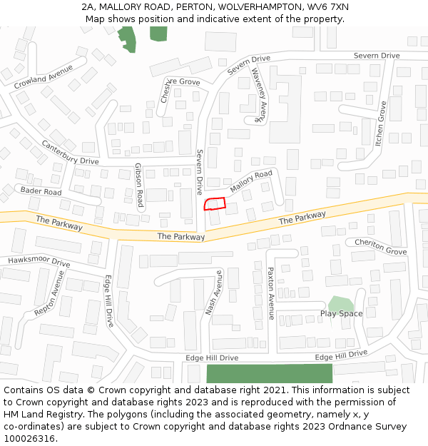 2A, MALLORY ROAD, PERTON, WOLVERHAMPTON, WV6 7XN: Location map and indicative extent of plot