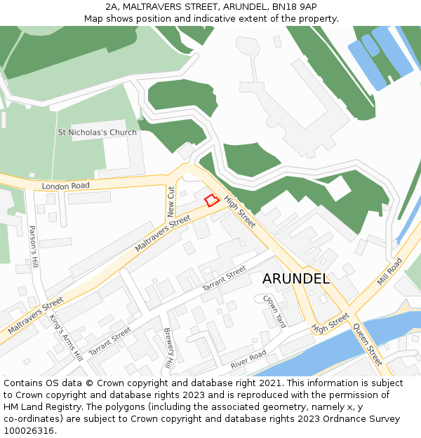 2A, MALTRAVERS STREET, ARUNDEL, BN18 9AP: Location map and indicative extent of plot