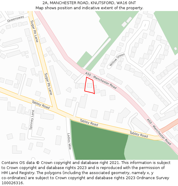 2A, MANCHESTER ROAD, KNUTSFORD, WA16 0NT: Location map and indicative extent of plot