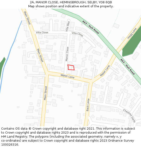 2A, MANOR CLOSE, HEMINGBROUGH, SELBY, YO8 6QB: Location map and indicative extent of plot