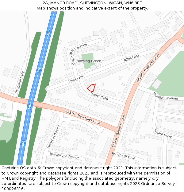 2A, MANOR ROAD, SHEVINGTON, WIGAN, WN6 8EE: Location map and indicative extent of plot