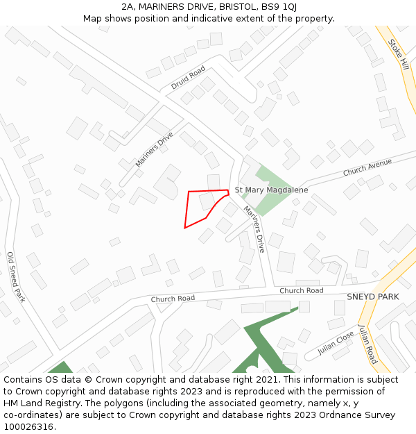 2A, MARINERS DRIVE, BRISTOL, BS9 1QJ: Location map and indicative extent of plot