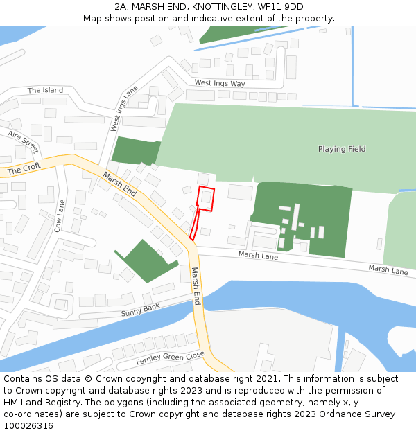 2A, MARSH END, KNOTTINGLEY, WF11 9DD: Location map and indicative extent of plot