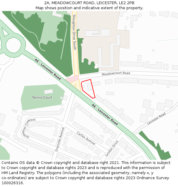 2A, MEADOWCOURT ROAD, LEICESTER, LE2 2PB: Location map and indicative extent of plot