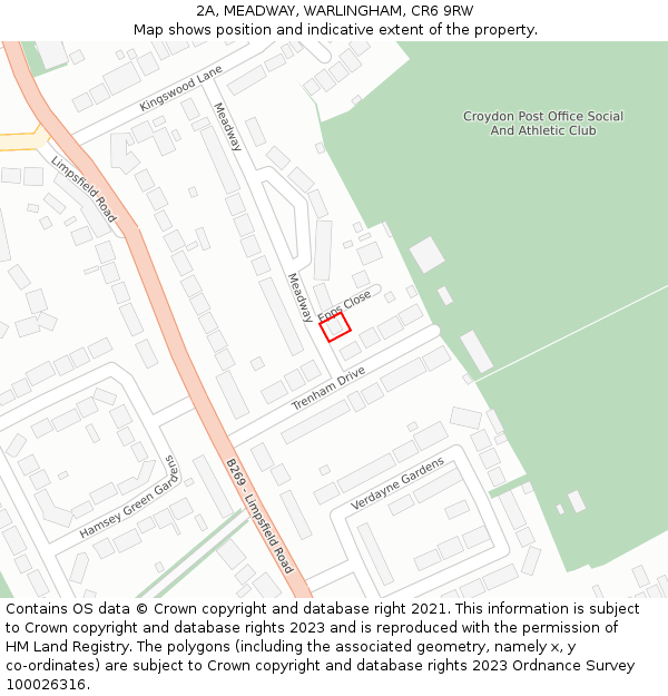 2A, MEADWAY, WARLINGHAM, CR6 9RW: Location map and indicative extent of plot