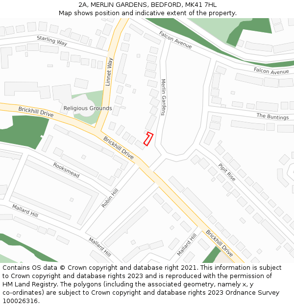 2A, MERLIN GARDENS, BEDFORD, MK41 7HL: Location map and indicative extent of plot