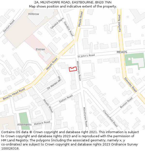 2A, MILNTHORPE ROAD, EASTBOURNE, BN20 7NN: Location map and indicative extent of plot