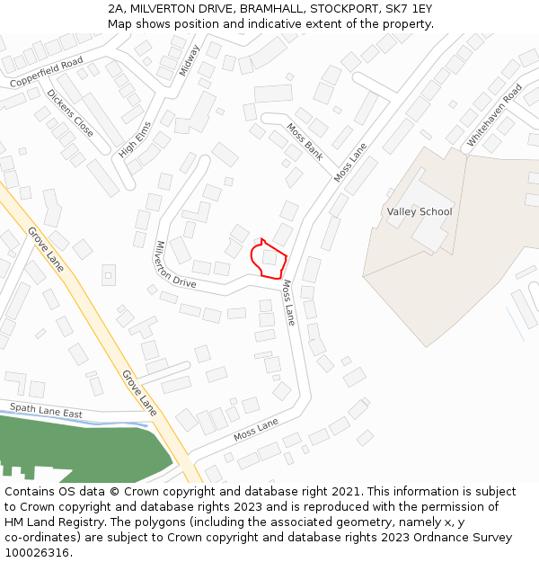 2A, MILVERTON DRIVE, BRAMHALL, STOCKPORT, SK7 1EY: Location map and indicative extent of plot