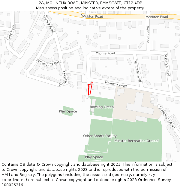 2A, MOLINEUX ROAD, MINSTER, RAMSGATE, CT12 4DP: Location map and indicative extent of plot