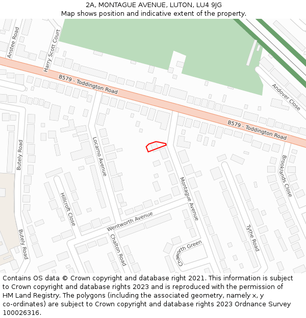 2A, MONTAGUE AVENUE, LUTON, LU4 9JG: Location map and indicative extent of plot