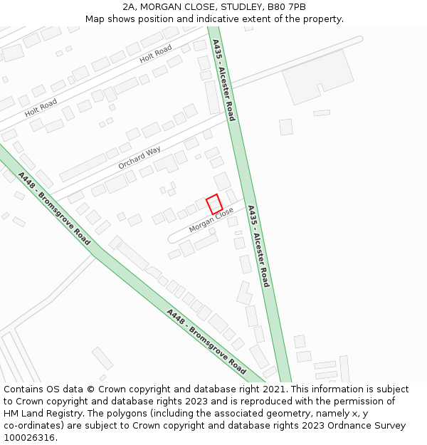 2A, MORGAN CLOSE, STUDLEY, B80 7PB: Location map and indicative extent of plot