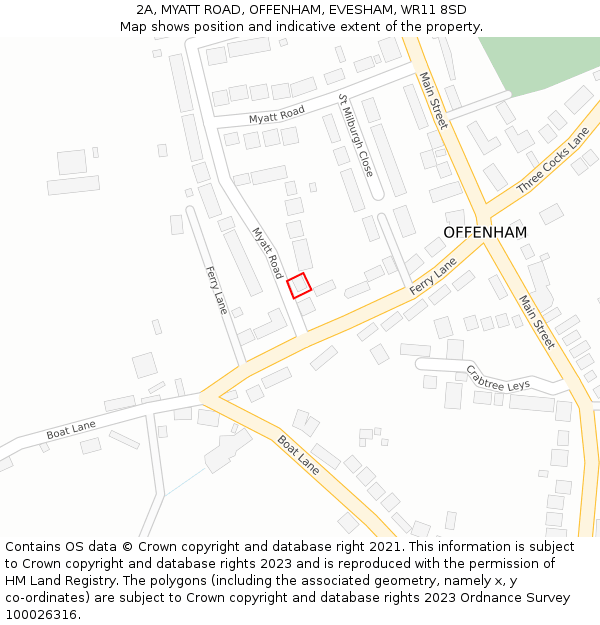 2A, MYATT ROAD, OFFENHAM, EVESHAM, WR11 8SD: Location map and indicative extent of plot