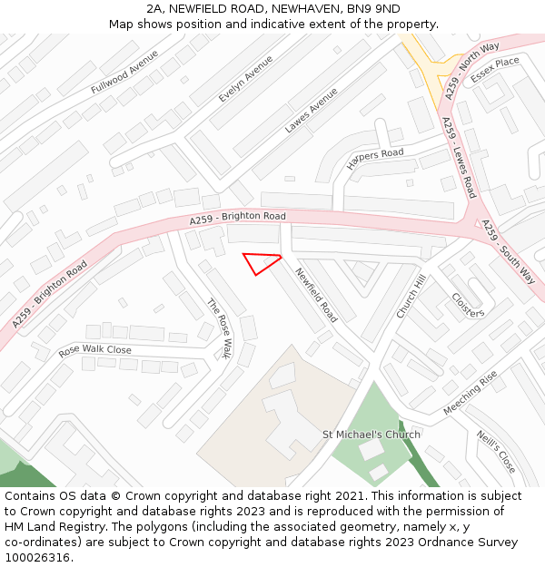 2A, NEWFIELD ROAD, NEWHAVEN, BN9 9ND: Location map and indicative extent of plot