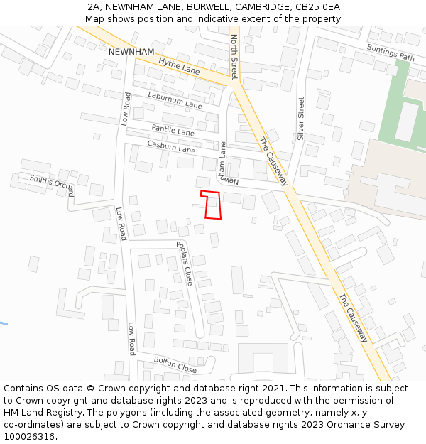2A, NEWNHAM LANE, BURWELL, CAMBRIDGE, CB25 0EA: Location map and indicative extent of plot