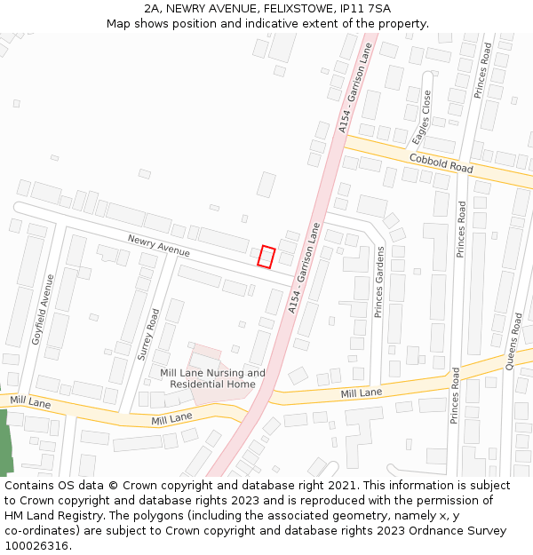 2A, NEWRY AVENUE, FELIXSTOWE, IP11 7SA: Location map and indicative extent of plot