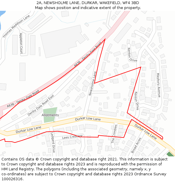 2A, NEWSHOLME LANE, DURKAR, WAKEFIELD, WF4 3BD: Location map and indicative extent of plot